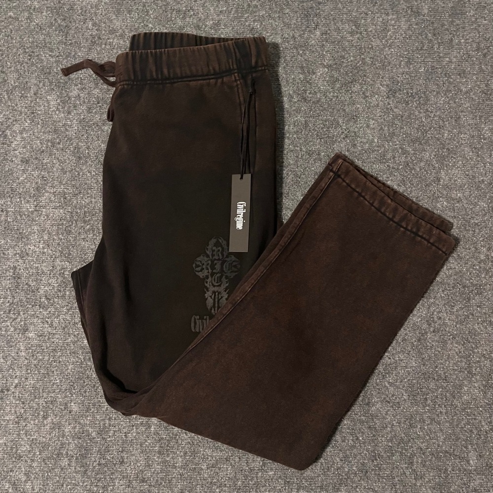 Civil Regime RFC Cross Graphic Vintage Wash Sweatpants Brown Mens XL NWT